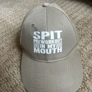 Tan Baseball Cap with White Text
